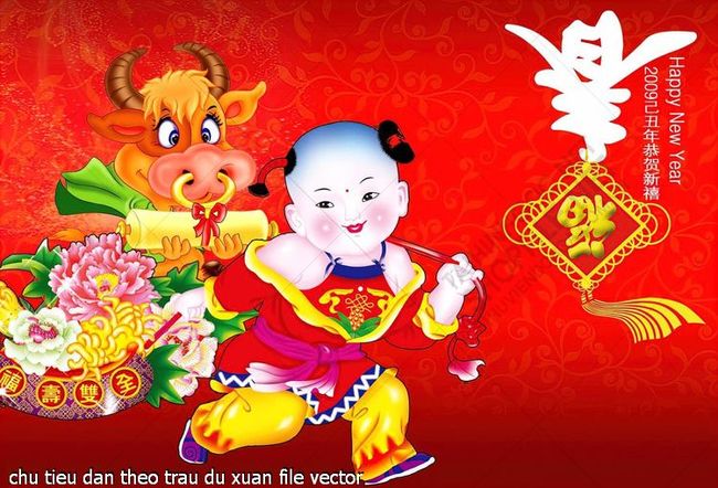chu tieu dan theo trau du xuan file vector